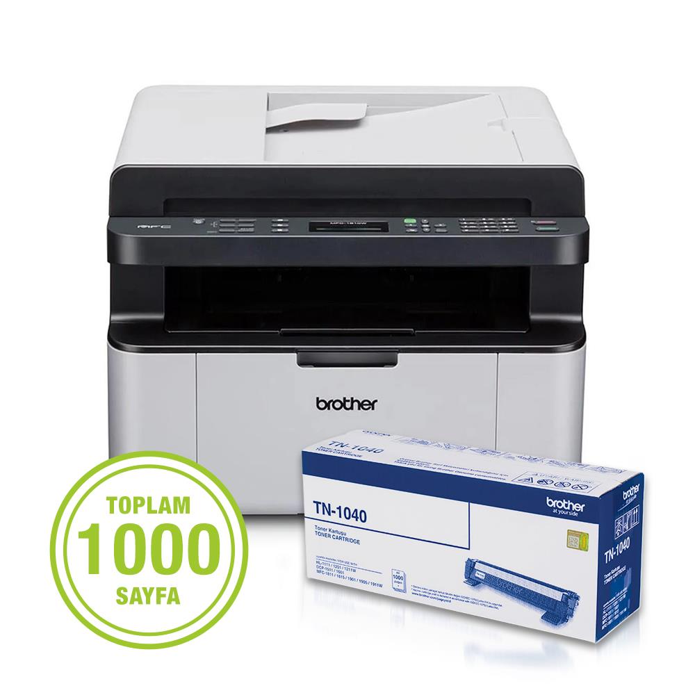 Brother MFC-1911W Çok Fonksiyonlu Mono Lazer Yazıcı Yazıcı / Tarayıcı / Fotokopi / Fax • Wi-Fi • (2 Adet Tonerli)